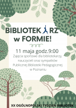 plakat promujący zajęcia "Bibliotekarz w Formie"