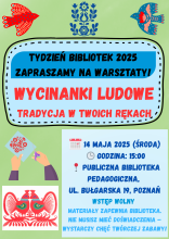 plakat promujący wydarzenie warsztaty sztuki ludowej - wycinanki z papieru